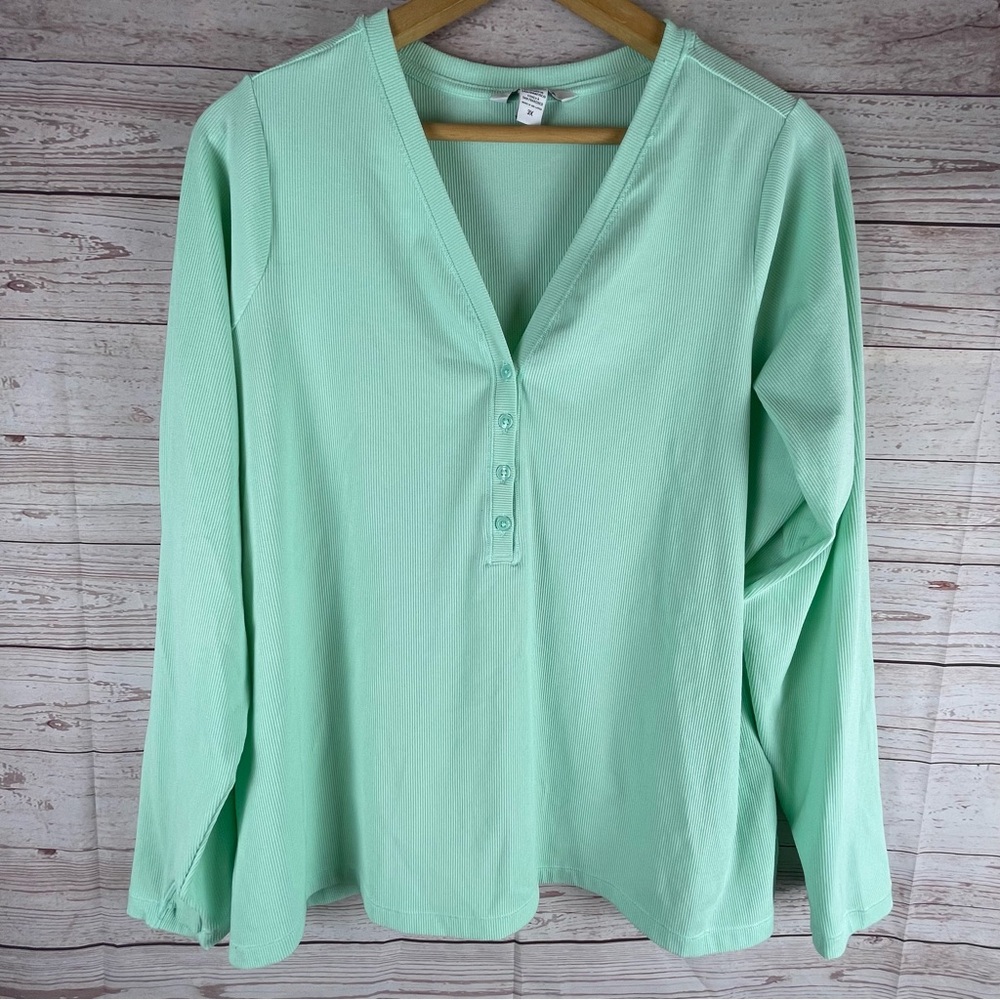 Athleta Uptempo Mint Green Ribbed Henley Long Sleeve Shirt Sz 3X